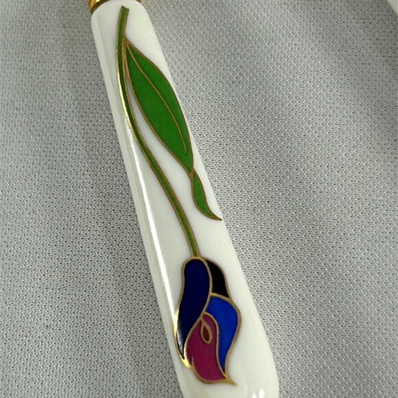 Vintage Bethel House Cocktail Forks Spoons Set Gold Porcelain Handles Tulips - Picture 5 of 14